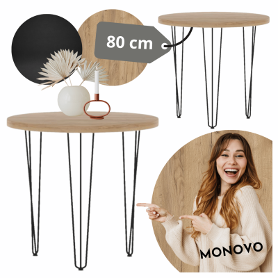 Stół Okrągły Loft Nowoczesny Mały 80 cm Dąb Złoty Craft Czarny Do Salonu Jadalni NOMA