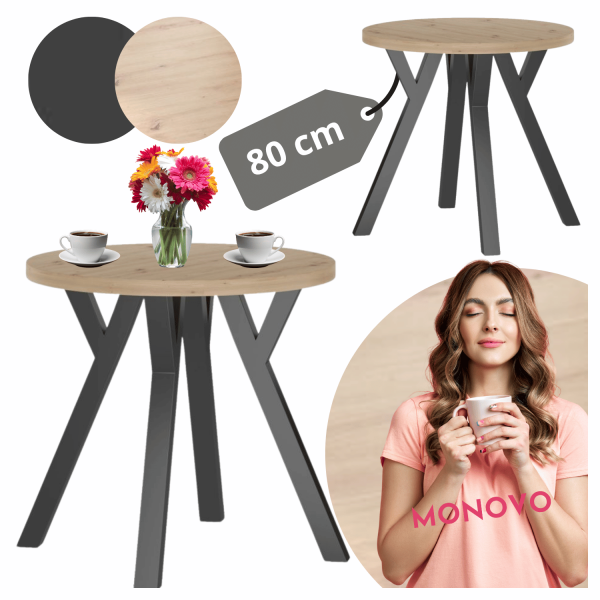 Nowoczesny Okrągły Stół Do Salonu 80 cm Loft Dąb Artisan Stół Kuchenny OVO