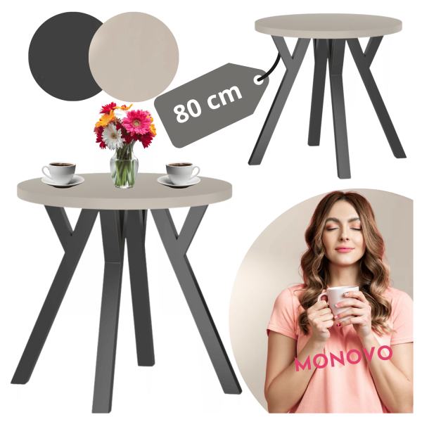 Mały Okrągły Stół Do Salonu 80 cm Nowoczesny Loft Kaszmirowy Stół Kuchenny OVO