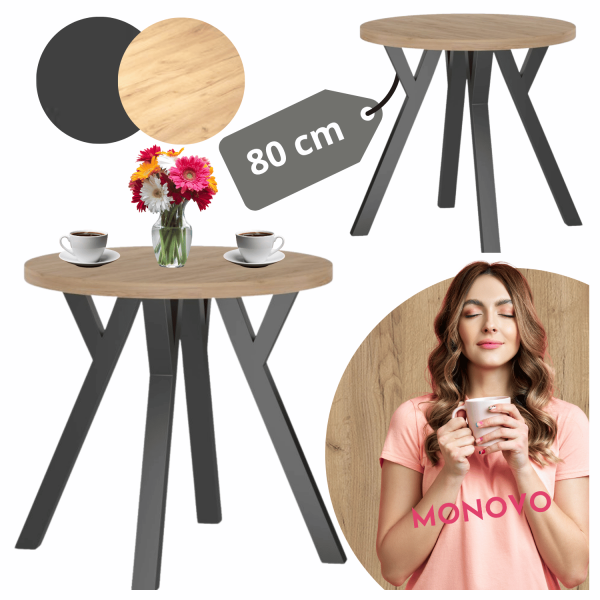 Nowoczesny Mały Stół Okrągły Do Salonu 80 cm Loft Stół Kuchenny Dąb Złoty Craft OVO