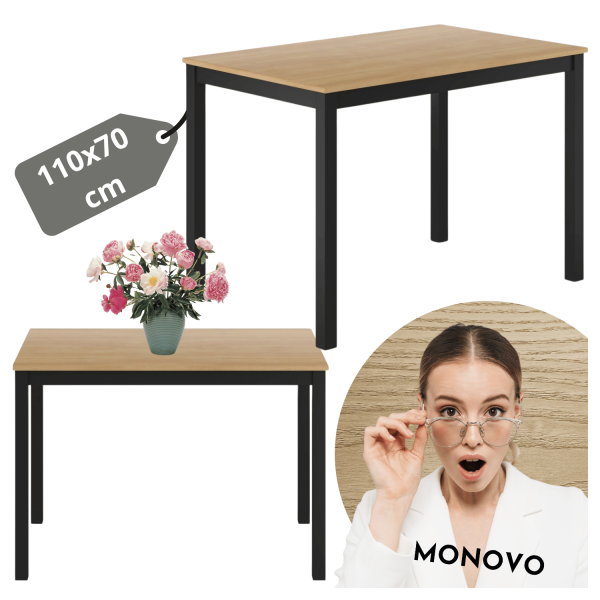 Mały Stół Drewniany 70x110 Do Kuchni Do Salonu Do Jadalni Dąb Naturalny Czarny AURA
