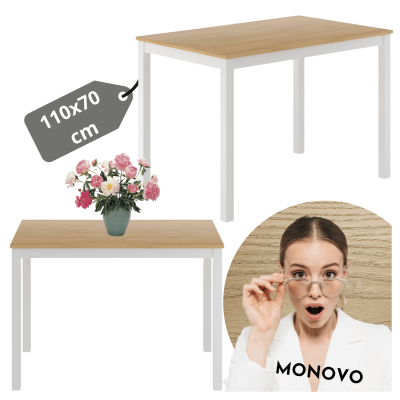 Stół Drewniany 70x110 Do Kuchni Do Salonu Do Jadalni Dąb Naturalny Biały AURA