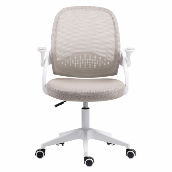 Fotel Obrotowy Tapicerowany Beżowy Do Biurka Pokoju Komputera Ergonomiczny RORA