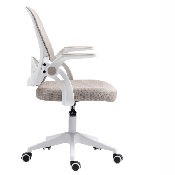 Fotel Obrotowy Tapicerowany Beżowy Do Biurka Pokoju Komputera Ergonomiczny RORA