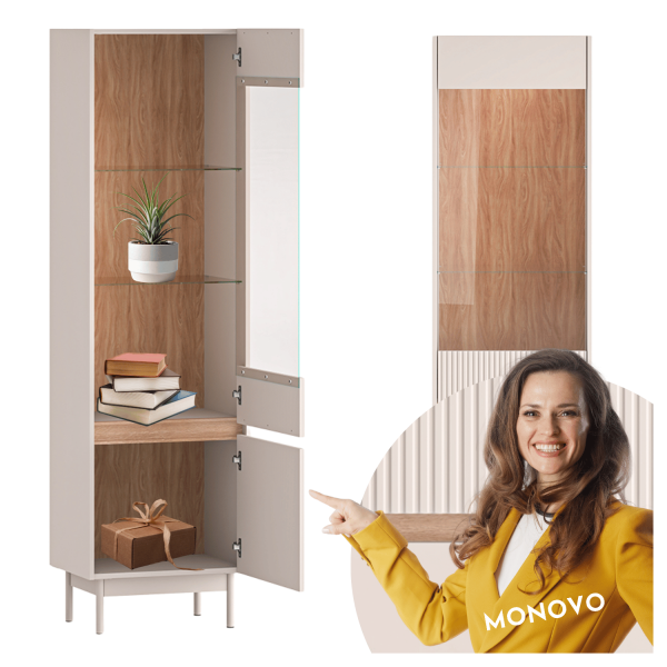 Nowoczesna Witryna Szklana do Salonu Jadalni Skandynawski Kaszmirowy Dąb Cremona DUNEA 02