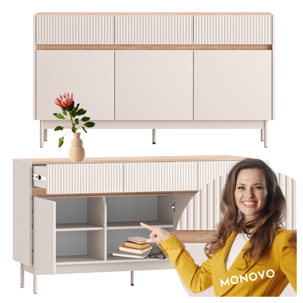 Nowoczesna Komoda do Salonu Sypialni Skandynawski Kaszmir Dąb Cremona DUNEA 05