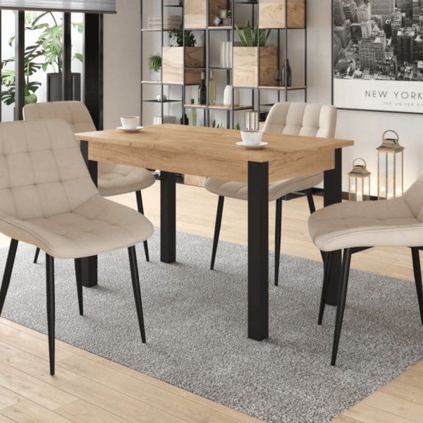 Duży Stół Rozkładany Nowoczesny Do Jadalni Salonu Kuchni Dąb Złoty Craft Czarny Loft SARI
