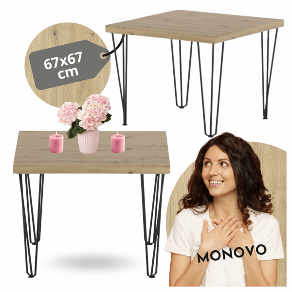 Nowoczesny Mały Stolik Kawowy Ława Do Salonu 67x67 cm Loft Dąb Artisan Czarny UNO