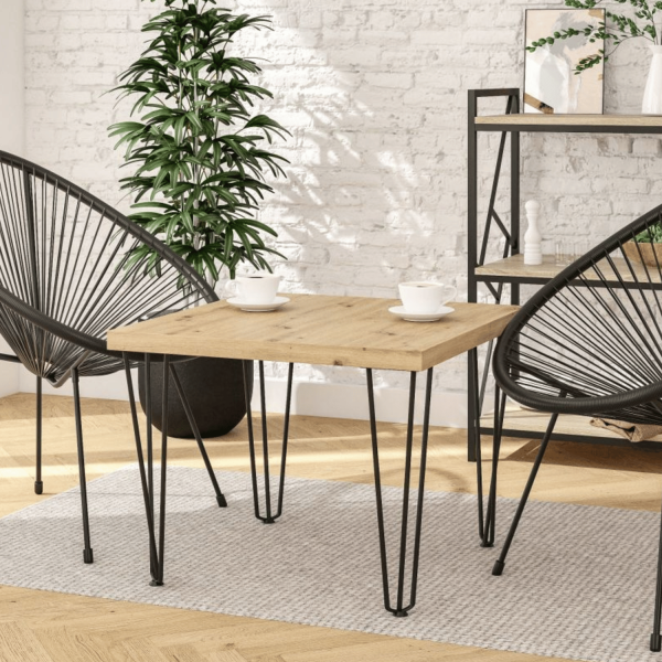 Nowoczesny Mały Stolik Kawowy Ława Do Salonu 67x67 cm Loft Dąb Artisan Czarny UNO