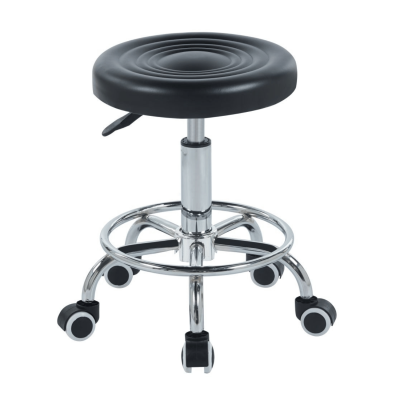 Taboret Obrotowy Z Regulacją Wysokości Skórzany Czarny Do Salonu Chrom GLOW