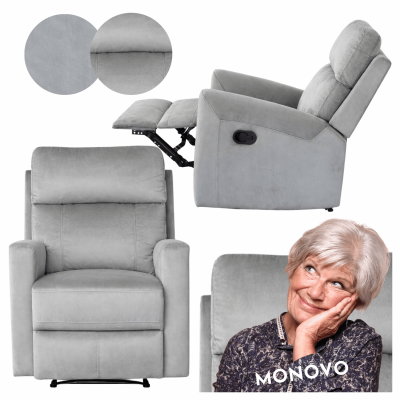 Rozkładany Fotel Wypoczynkowy do Salonu Szary Welurowy do Spania Tapicerowany Velvet FLEXO