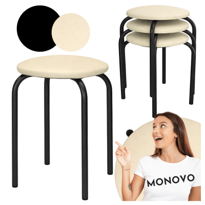 Tapicerowany Nowoczesny Taboret Stołek Kuchenny Metalowy Eco Beż Beżowy Czarny Loft Skórzany NOLA