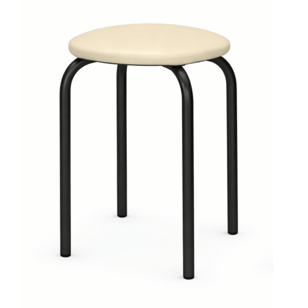 Tapicerowany Nowoczesny Taboret Stołek Kuchenny Metalowy Eco Beż Beżowy Czarny Loft Skórzany NOLA
