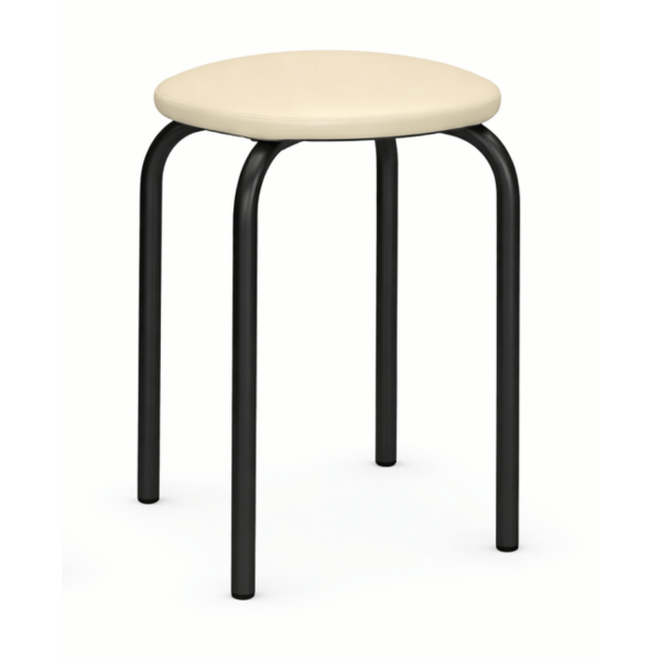 Tapicerowany Nowoczesny Taboret Stołek Kuchenny Metalowy Eco Beż Beżowy Czarny Loft Skórzany NOLA