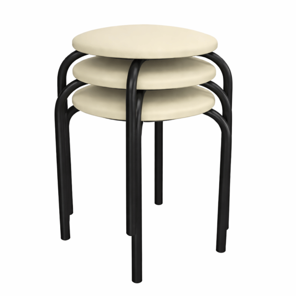 Tapicerowany Nowoczesny Taboret Stołek Kuchenny Metalowy Eco Beż Beżowy Czarny Loft Skórzany NOLA