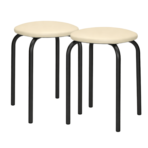 Tapicerowany Nowoczesny Taboret Stołek Kuchenny Metalowy Eco Beż Beżowy Czarny Loft Skórzany NOLA