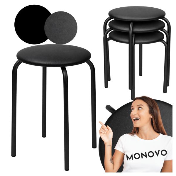 Nowoczesny Taboret Stołek Kuchenny Tapicerowany Metalowy Czarny Loft Skórzany NOLA