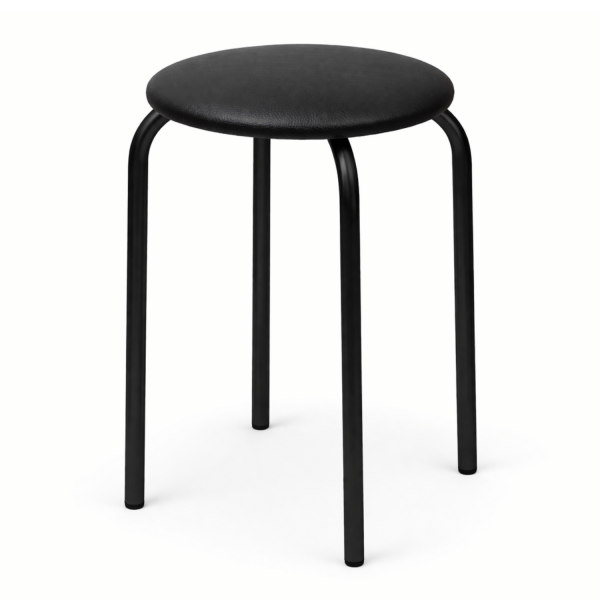 Nowoczesny Taboret Stołek Kuchenny Tapicerowany Metalowy Czarny Loft Skórzany NOLA