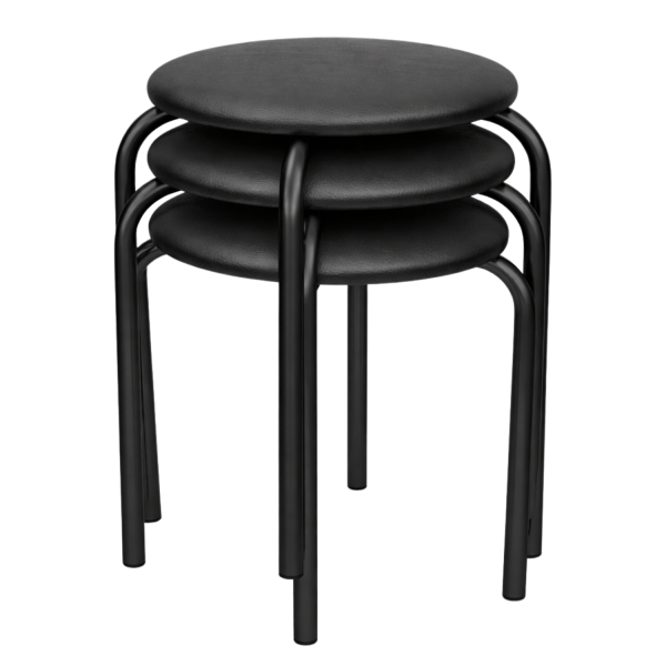Nowoczesny Taboret Stołek Kuchenny Tapicerowany Metalowy Czarny Loft Skórzany NOLA