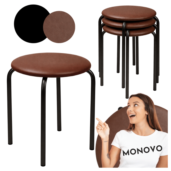 Stołek Kuchenny Nowoczesny Taboret Tapicerowany Metalowy Czarny Brązowy Loft Skórzany NOLA
