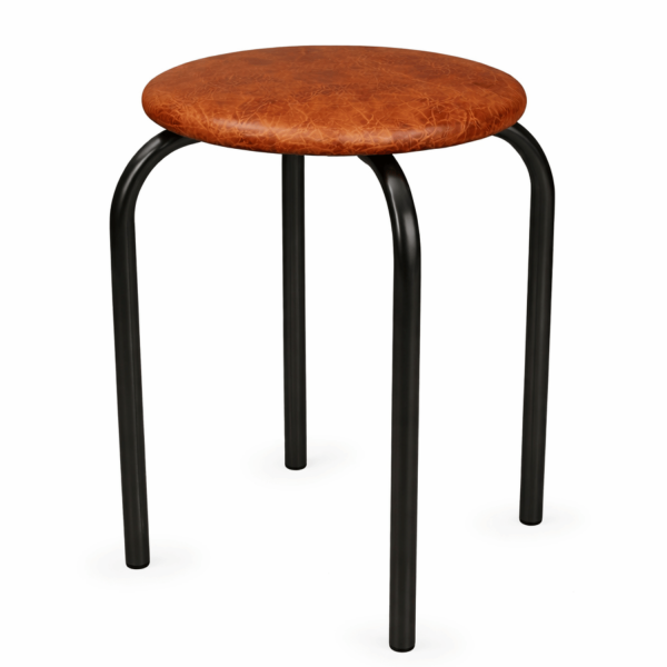 Nowoczesny Taboret Stołek Kuchenny Tapicerowany Metalowy Brązowy Orzech Czarny Loft Skórzany NOLA