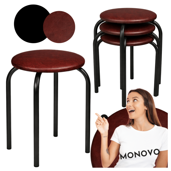 Nowoczesny Taboret Stołek Kuchenny Tapicerowany Metalowy Czarny Ciemny Brąz Loft Skórzany NOLA