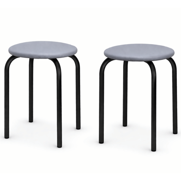 Taboret Siedzisko do Kuchni Nowoczesny Metalowy Tapicerowany Skórzany Szary Czarny NOLA