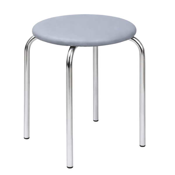 Taboret Do Kuchni Salonu Nowoczesny Metalowy Skórzany Szary Srebrny Chrom NOLA