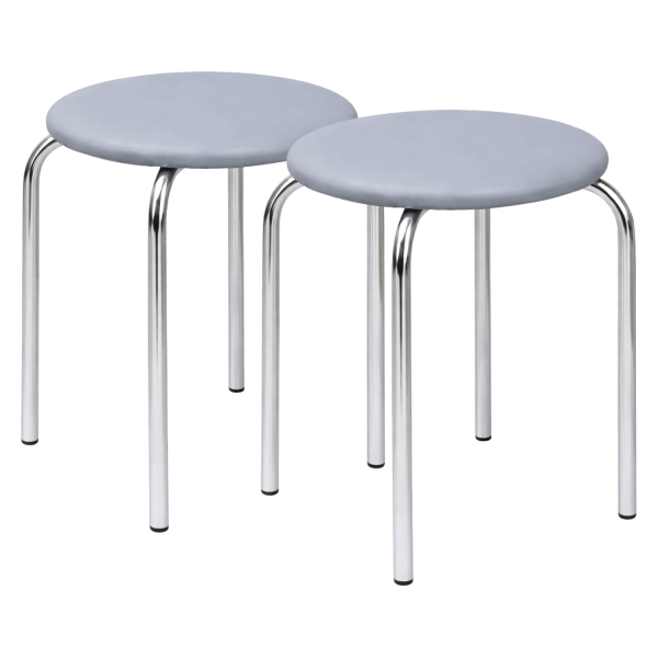Taboret Do Kuchni Salonu Nowoczesny Metalowy Skórzany Szary Srebrny Chrom NOLA