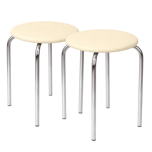 Taboret Do Kuchni Salonu Nowoczesny Metalowy Skórzany Eco Beż Beżowy Srebrny Chrom NOLA