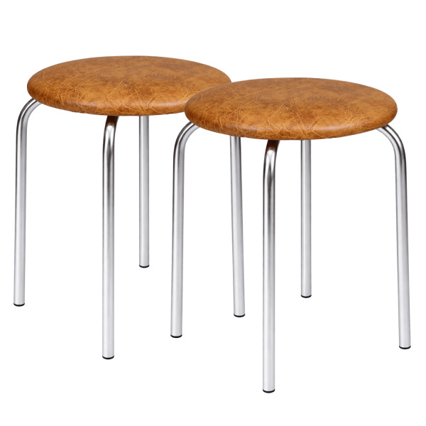 Taboret Do Kuchni Salonu Nowoczesny Metalowy Skórzany Orzech Brązowy Srebrny Chrom NOLA