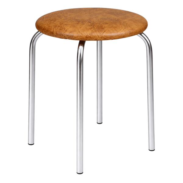 Taboret Do Kuchni Salonu Nowoczesny Metalowy Skórzany Orzech Brązowy Srebrny Chrom NOLA