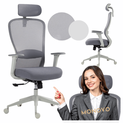 Fotel Obrotowy Ergonomiczny Biurowy Do Biurka Biura Pracy Szary Siatka FINO