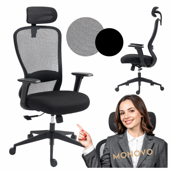 Biurowy Fotel Obrotowy Ergonomiczny Do Biurka Biura Pokoju z Atestem BHP Czarny Siatka FINO
