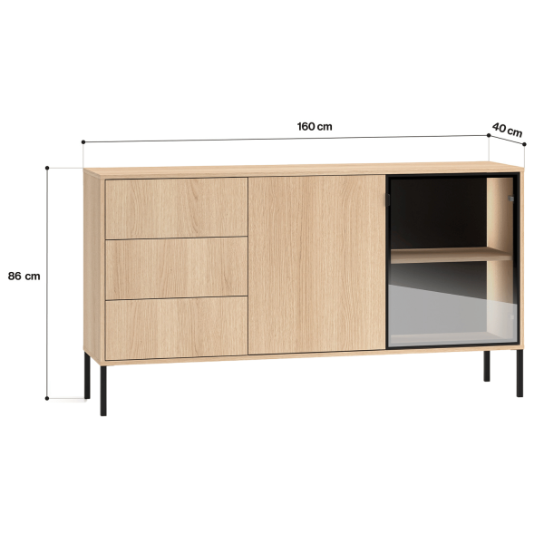 Nowoczesna Komoda z Oświetleniem LED do Salonu Sypialni Loft Dąb Lindberg Szkło Dymione BARNEE 02-001