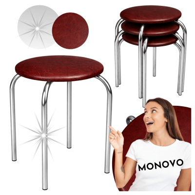 Skórzany Taboret Do Kuchni Salonu Nowoczesny Metalowy Ciemny Brąz Srebrny Chrom NOLA