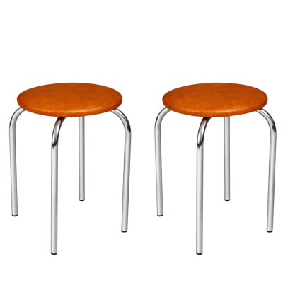 Taboret Do Kuchni Salonu Skórzany Nowoczesny Metalowy Jasny Brąz Srebrny Chrom NOLA