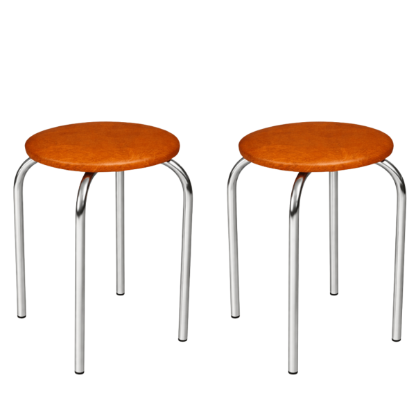 Taboret Do Kuchni Salonu Skórzany Nowoczesny Metalowy Jasny Brąz Srebrny Chrom NOLA