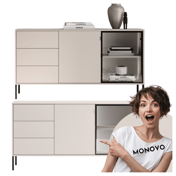 Nowoczesna Komoda z Oświetleniem LED do Salonu Sypialni Loft Kaszmir Szkło Dymione BARNEE 02-002