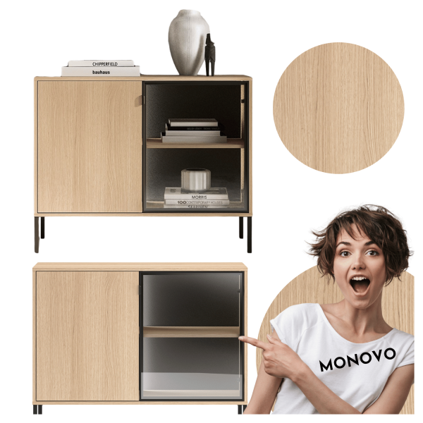 Nowoczesna Komoda z Oświetleniem LED do Salonu Sypialni Loft Dąb Lindberg Szkło Dymione BARNEE 03-001