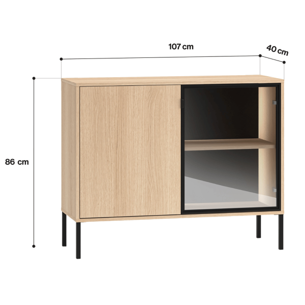 Nowoczesna Komoda z Oświetleniem LED do Salonu Sypialni Loft Dąb Lindberg Szkło Dymione BARNEE 03-001