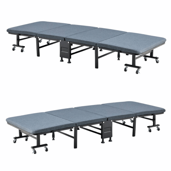 Łóżko Turystyczne Składane z Materacem 90x200 cm Metalowe Mobilne Na Kółkach Szare TUKI