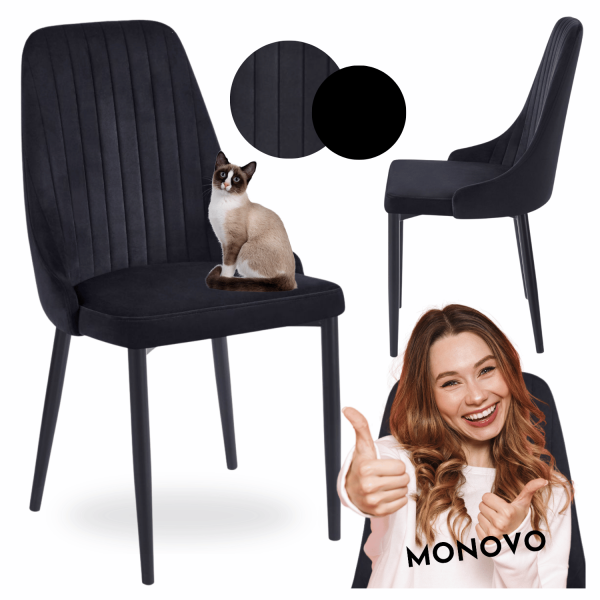 Krzesło Do Jadalni Salonu Kuchni Welurowe Tapicerowane Nowoczesne Loft Czarne CALM