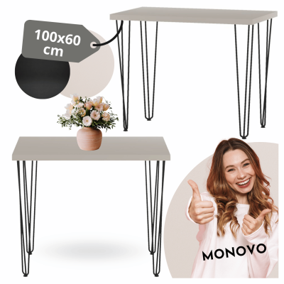 Stół Kuchenny Loft Nowoczesny 60x100 cm Prostokątny Beżowy Kaszmirowy Do Salonu Jadalni NOMA