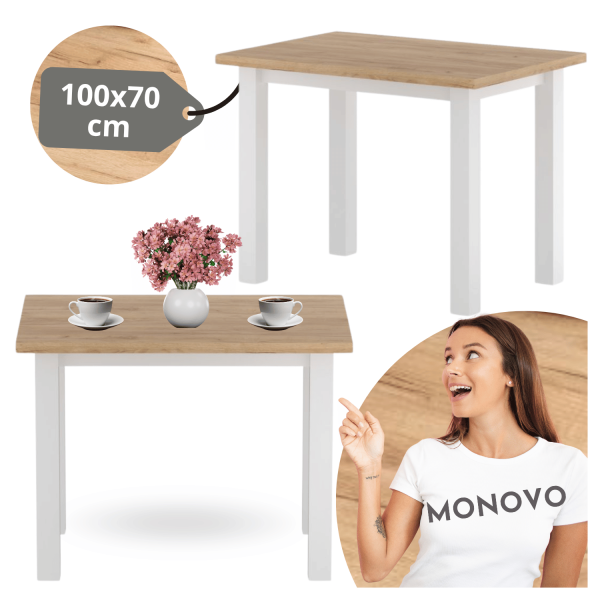 Stół Kuchenny Do Jadalni Salonu Loft 70x100 cm Nowoczesny Mały Dąb Złoty Craft Biały BERO