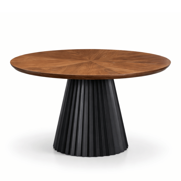 Nowoczesny Stół Okrągły 130 cm do Salonu Orzechowy Duży Loft Industrialny HEVELIUS