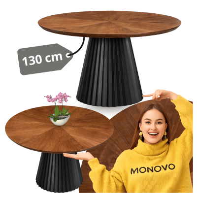 Nowoczesny Stół Okrągły 130 cm do Salonu Orzechowy Duży Loft Industrialny HEVELIUS