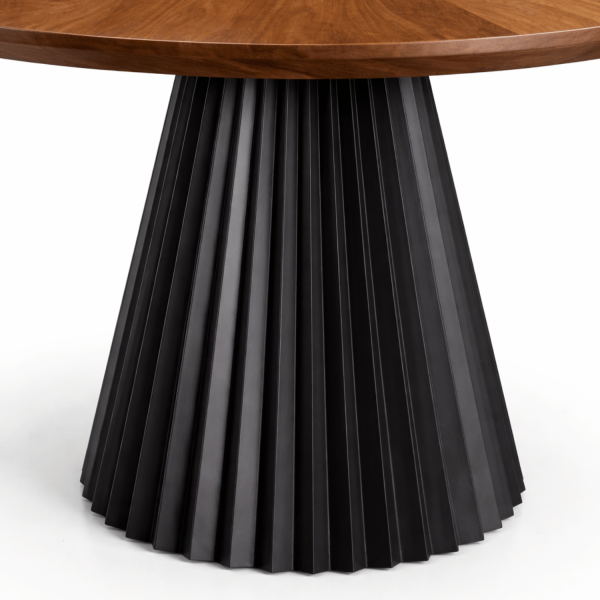 Nowoczesny Stół Okrągły 130 cm do Salonu Orzechowy Duży Loft Industrialny HEVELIUS