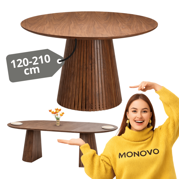 Nowoczesny Stół Okrągły Rozkładany 120-210 cm do Jadalni Salonu Orzech FARGO Halmar
