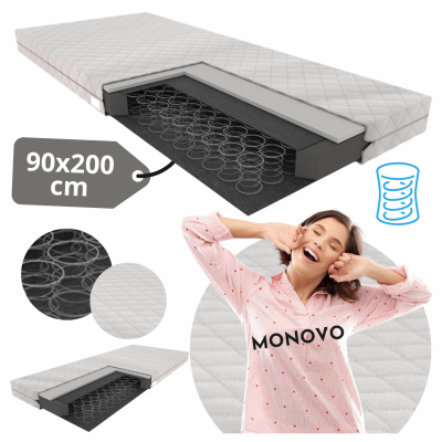 Wygodny Materac Bonellowy 90x200 cm H3 Pikowany Trzywarstwowy Sprężynowy Do Sypialni Antyalergiczny Pokrowiec REST